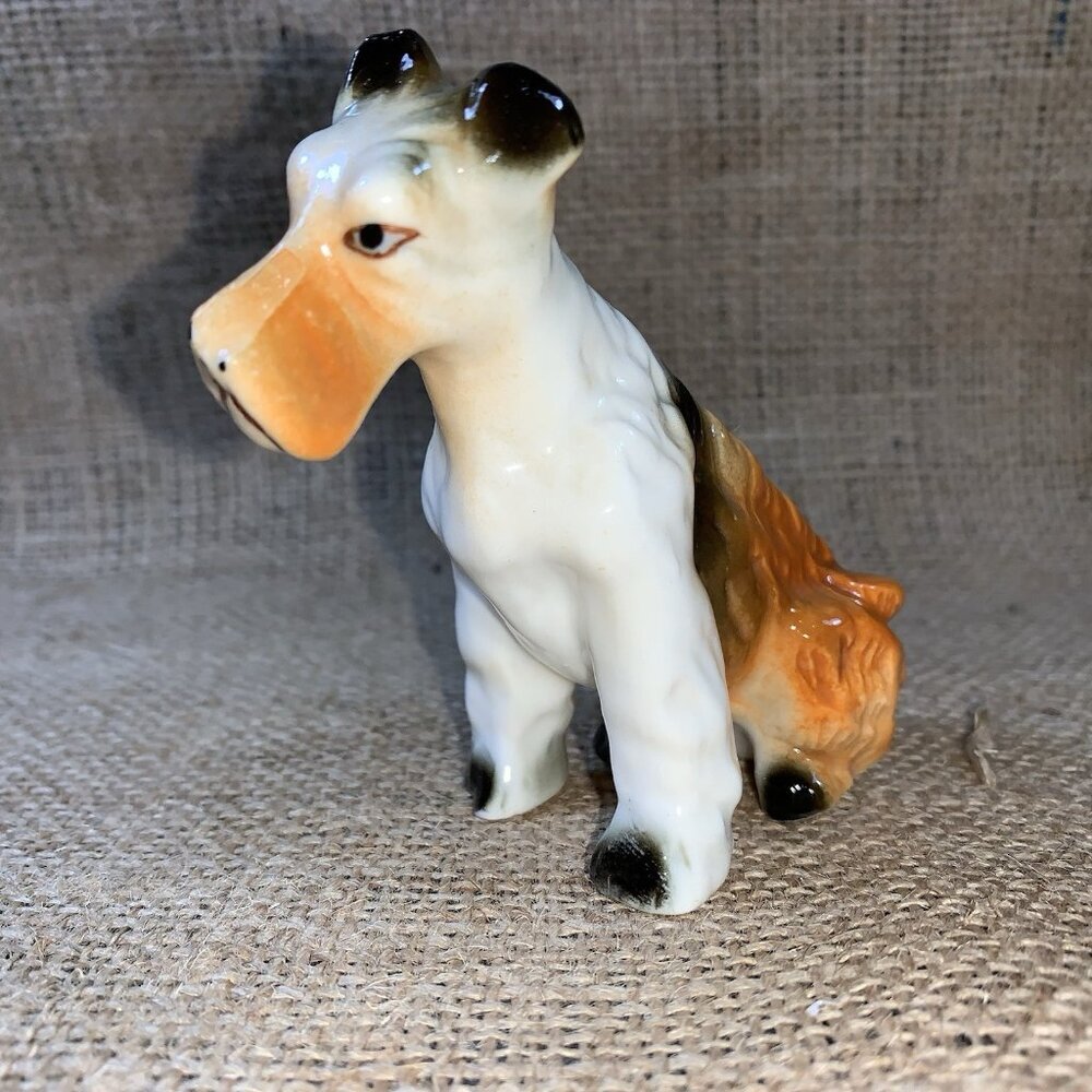 Vintage Porcelain  Wire Haired Fox Terrier Figurine 3.75 Inches